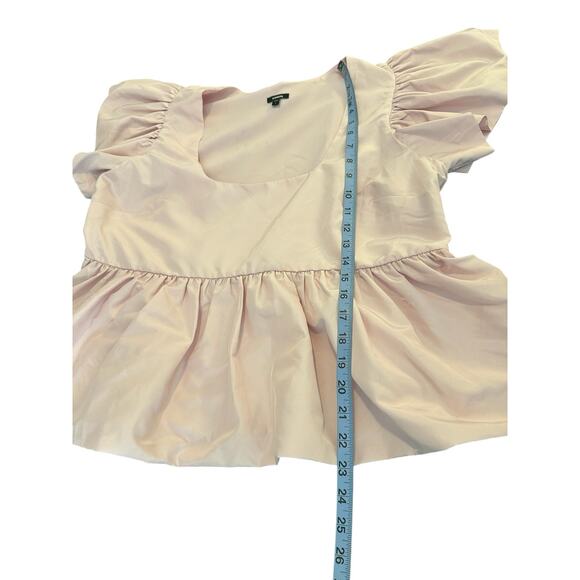 Express Pink Dressy Short Sleeve Ruffle Square Neck Baby Doll Blouse Size Large - Picture 8 of 8
